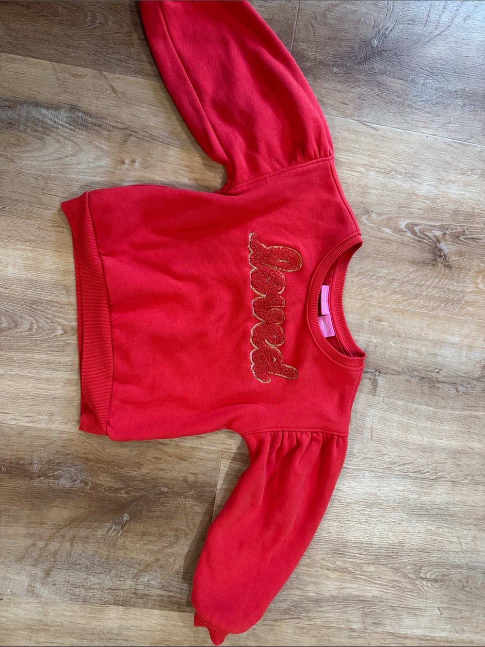 Girls Red 'Loved' Puff-Sleeve Sweatshirt
